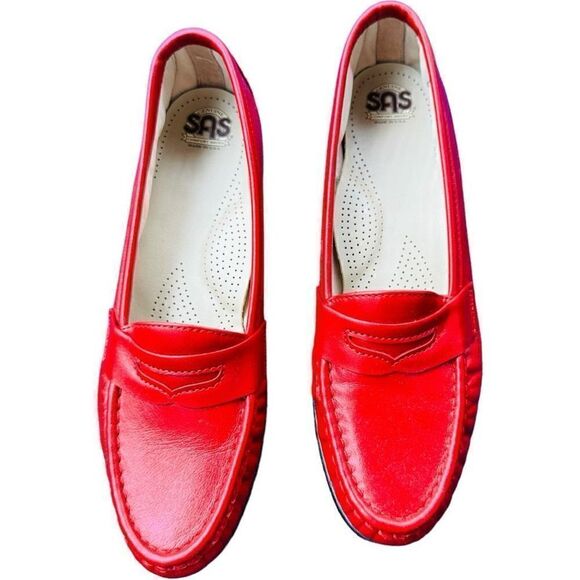 SAS Tripad Comfort Shoes Made In USA Vintage Wink Red Leather Penny Loafers Slip - Picture 11 of 13